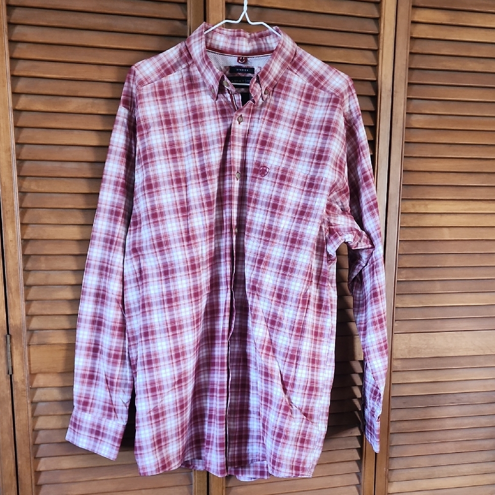 Ariat Red and White Plaid Button Down Shirt